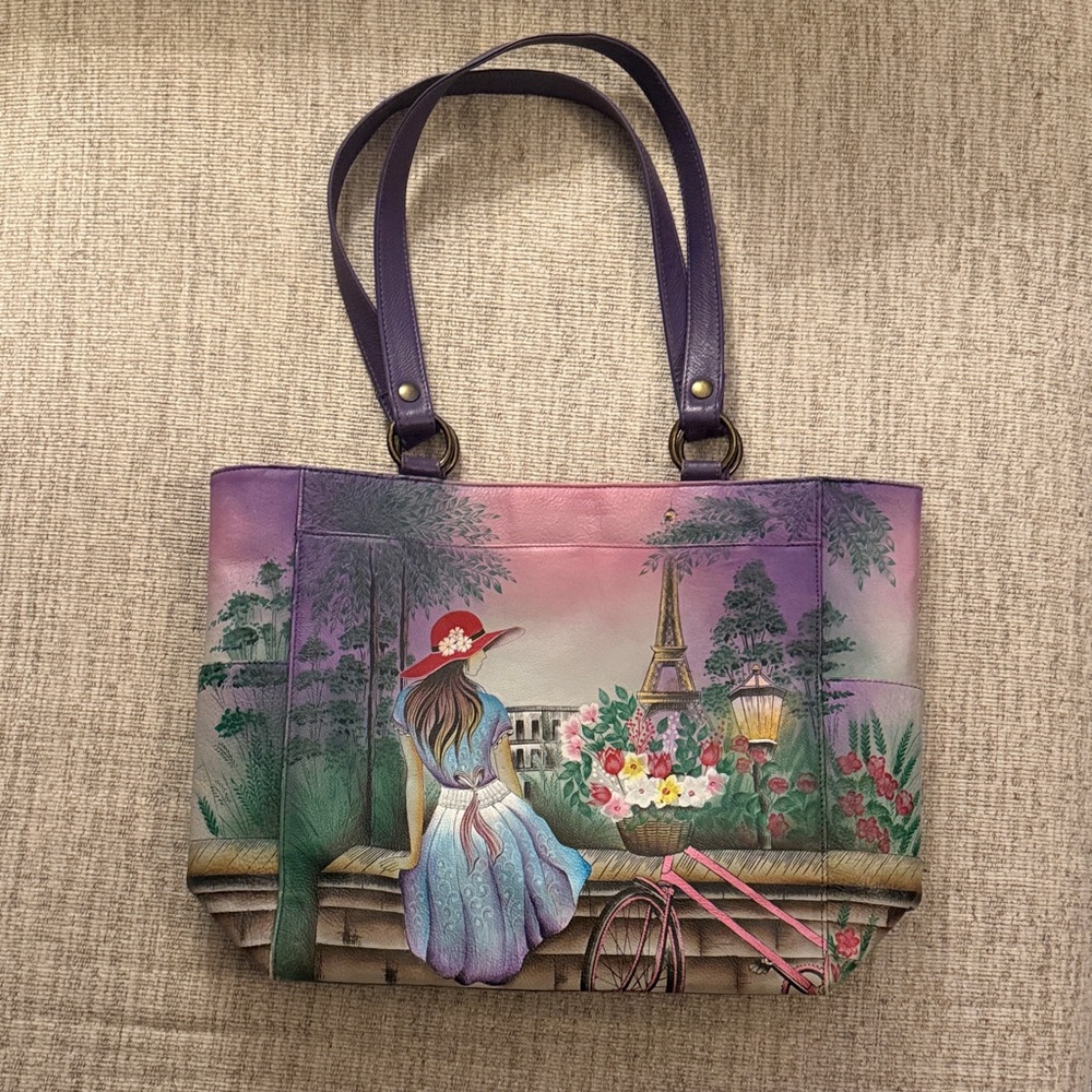 Anuschka Purple and Pink Paris Illustrated Tote